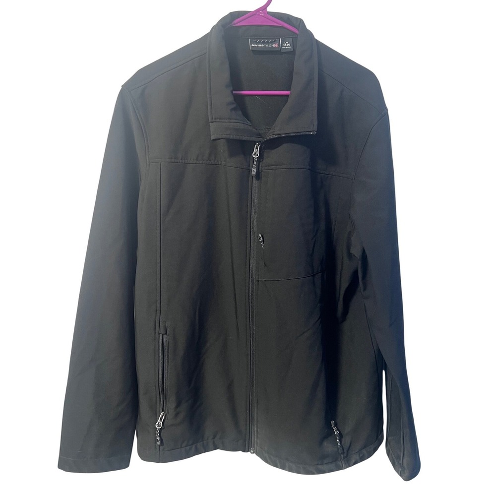 Swiss Tech Softshell Jacket Mens L‎ Black Full Zip Stretch